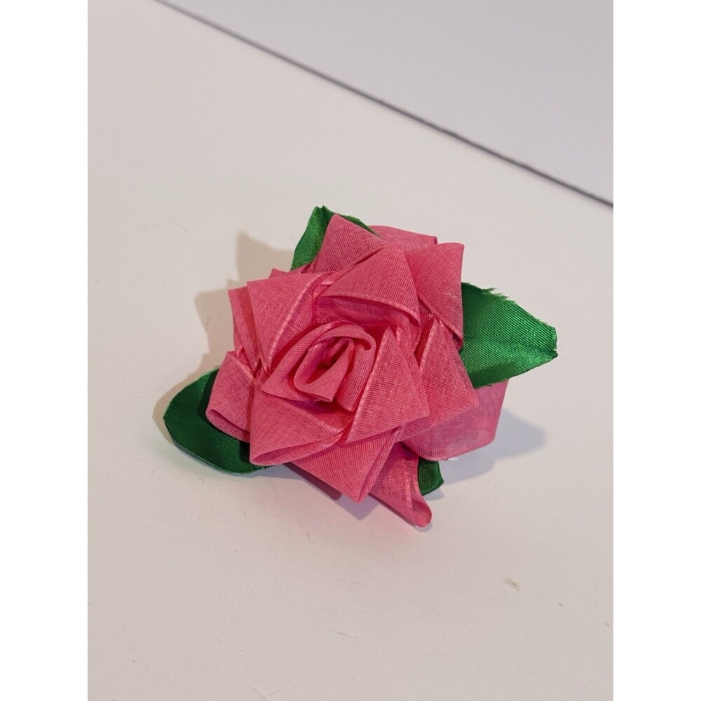 Women’s Pink Rose Flower Hair Clip Barrette Floral Hair Handmade Accessory - Picture 6 of 9